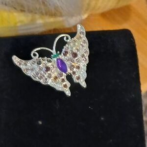 Source Unknown Butterfly Brooch with Purple and Silver Tones